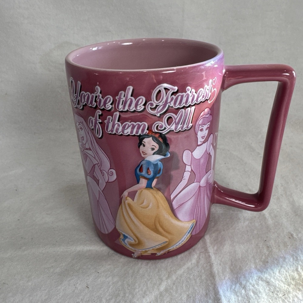Disney Store Snow White Pink Embossed 3D Coffee Cup Mug Fairest Of Them All